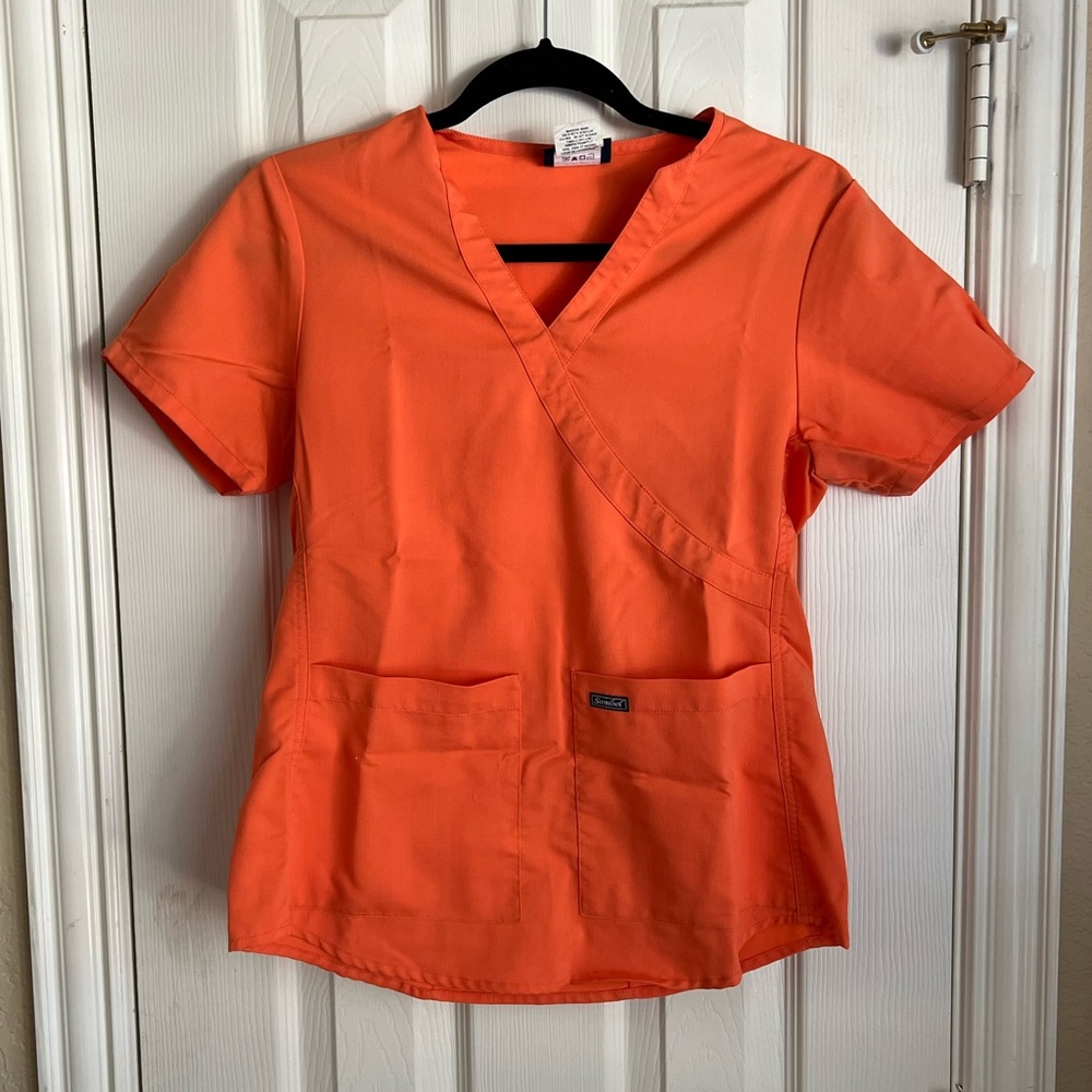 Orange V-neck scrub top